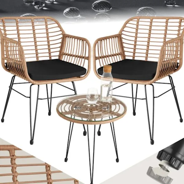 tectake Balkongmöbler>Caféset i konstrotting Molfetta 2+1 natur