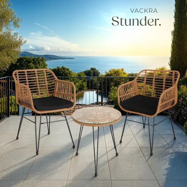 tectake Balkongmöbler>Caféset i konstrotting Molfetta 2+1 natur
