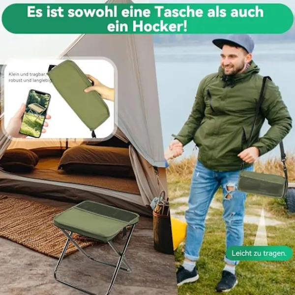 Pallar>Campingpall - Fällbar pall för ryggsäckar - Fällbar pall med förvaring - Bärbar balkongpall - Fällbar pall (grön, 26 x 24 x 24 cm)