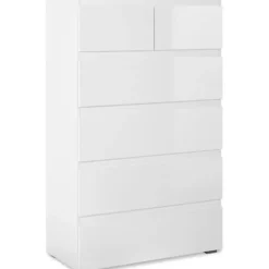 Byråer>CAPETOWN byrå - Blank vit dekor - 6 lådor - L80 x H131,5 x D40 cm
