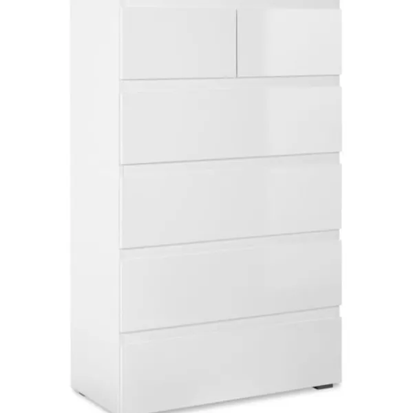 Byråer>CAPETOWN byrå - Blank vit dekor - 6 lådor - L80 x H131,5 x D40 cm