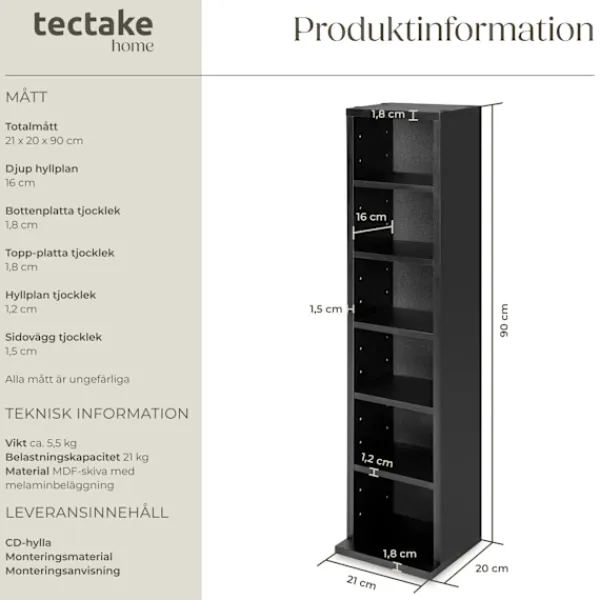 tectake Hyllor>CD-hylla för 102 CD-skivor