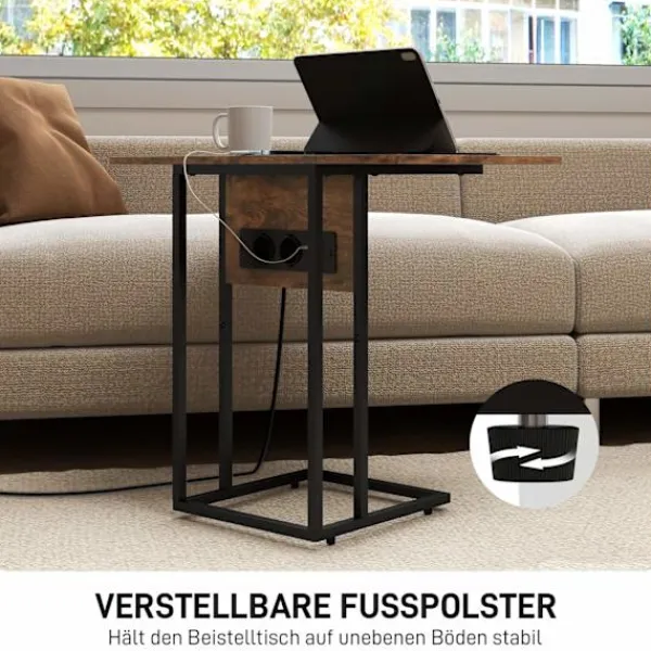 Northio Småbord>C-format sidobord med laddningsstation och hopfällbar topp