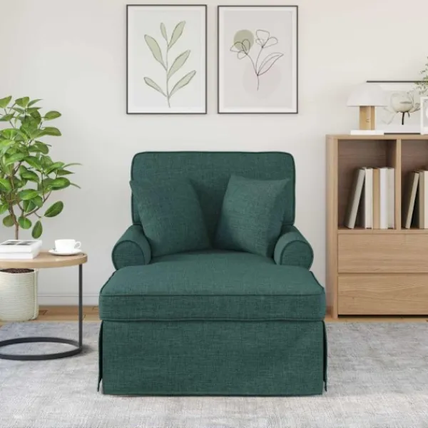 vidaXL Fåtöljer>Chaise Lounge med Kjol med kudde Mörkgrön 91 x 157 x 91 cm tyg