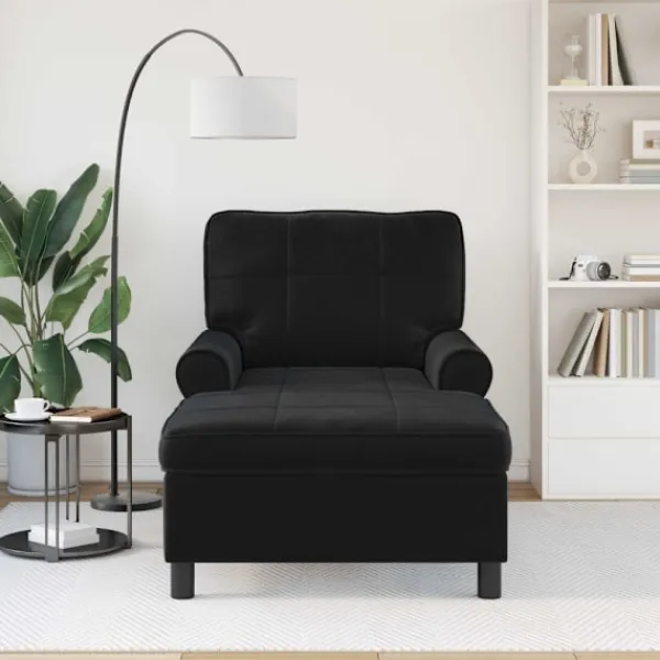 vidaXL Fåtöljer>Chaise Lounge med kudde Svart 91 x 157 x 91 cm Sammet