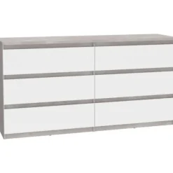 Byråer>CHELSEA 6 lådor byrå - Vit/ljus betongfärg - L 154 x D 42,2 x H 79,9 cm