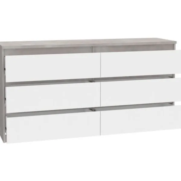 Byråer>CHELSEA 6 lådor byrå - Vit/ljus betongfärg - L 154 x D 42,2 x H 79,9 cm
