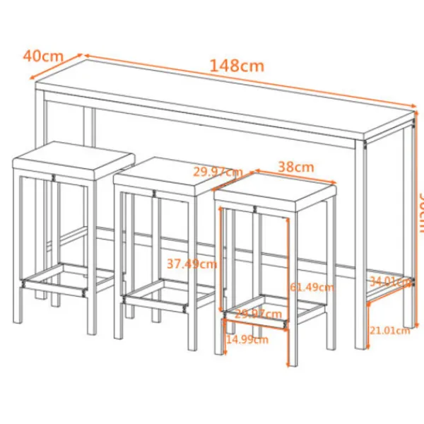 Matgrupper>148cm Modernt Köksbord Set med 3 Stolar - Brun/Grå - Köksbord & Matbord - Enkel Montage - Utrymmesbesparande Matbordsset