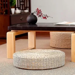 Sittpuffar>45cm Yogamattor Rund Puff Golvkudde Halm Meditation Förtjockning Mjuk Yoga Utrustning