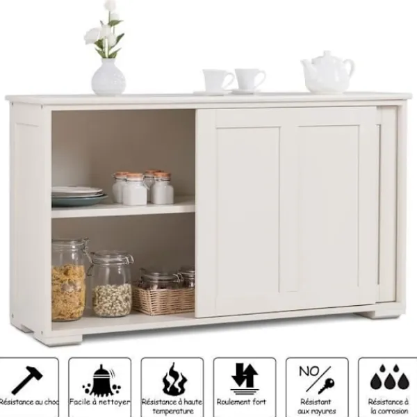 Sideboards>Contemporary Low Sideboard - Sideboard - Glansigt Vitlackerad - Skjutdörrar - 2 MDF-hyllor