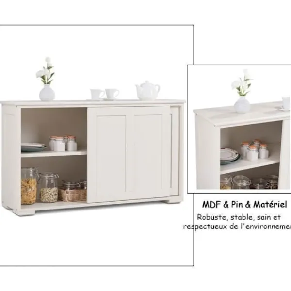 Sideboards>Contemporary Low Sideboard - Sideboard - Glansigt Vitlackerad - Skjutdörrar - 2 MDF-hyllor