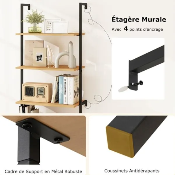 COSTWAY Hyllor>Bibliotek Hylla Stege med 6 Nivåer och Rattanförvaring, Metallram, för Vardagsrum Sovrum Kontor, 30x60x180cm