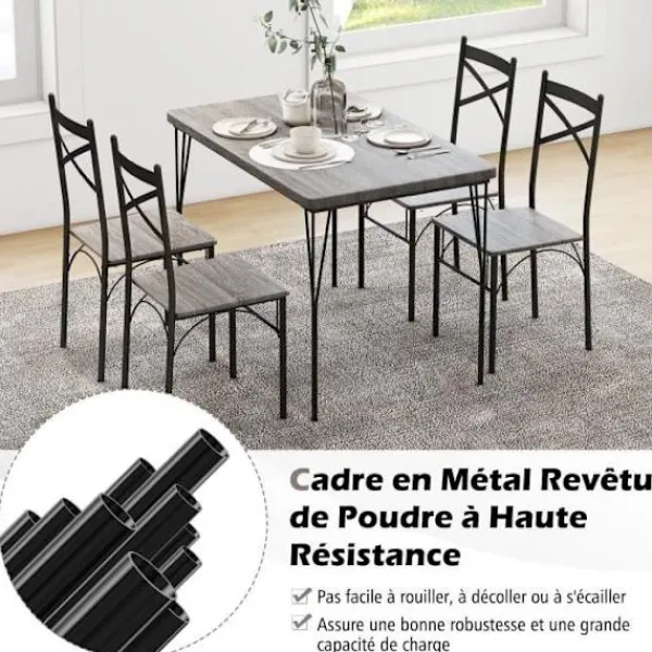 COSTWAY Matgrupper>5-delat matbordsset med 4 stolar, metallstomme, 110 x 70 x 76 cm, för kök, frukostvrå