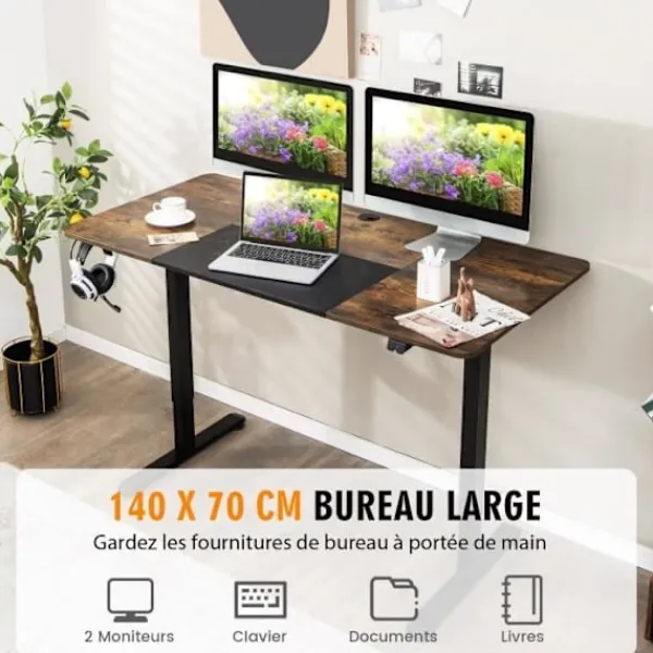 COSTWAY Kontorsmöbler>Elektriskt sitt-stående skrivbord, 140 x 70 x 72-116 cm, höj- och sänkbart bord, Enkelmotor,