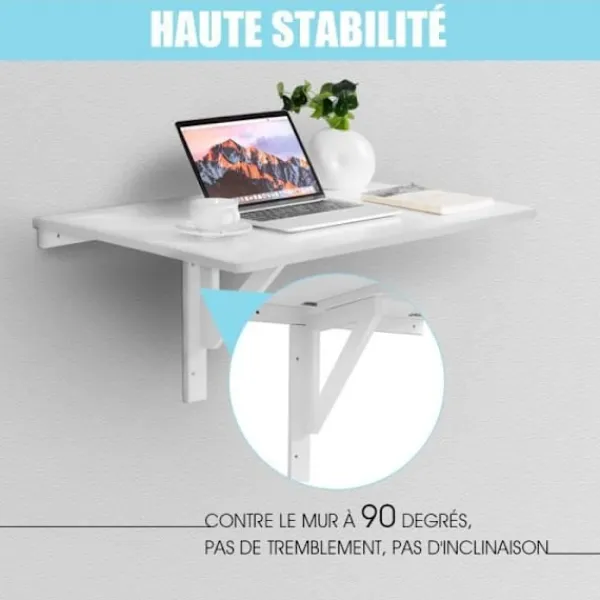 COSTWAY Småbord>Fällbart Väggbord - Hopfällbara brickor 80×60 cm (L x B)-Möbelfoajé för Studenter, Lägenheter, Kök Vit