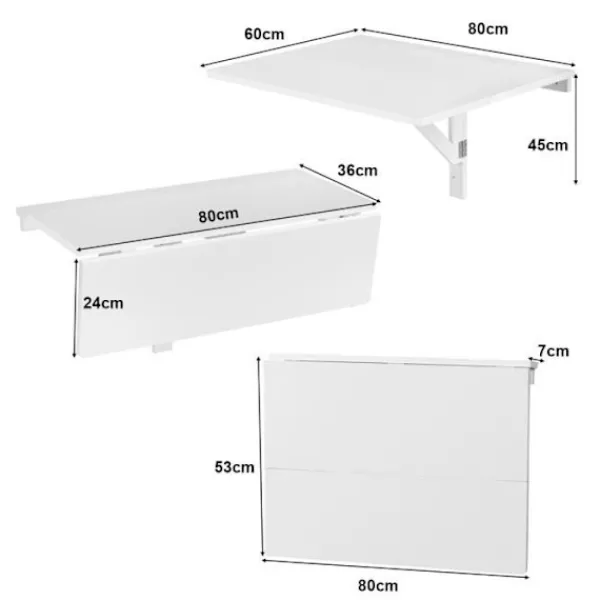 COSTWAY Småbord>Fällbart Väggbord - Hopfällbara brickor 80×60 cm (L x B)-Möbelfoajé för Studenter, Lägenheter, Kök Vit