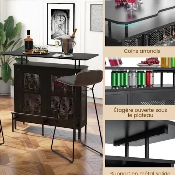 COSTWAY Sideboards>Home Barbord med 2 vinhyllor och 6 glashållare, metallfotstöd, 7 justerbara ben,
