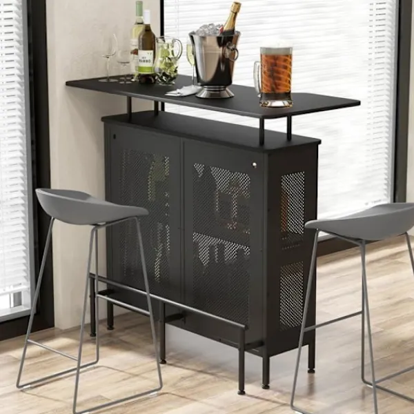 COSTWAY Sideboards>Home Barbord med 2 vinhyllor och 6 glashållare, metallfotstöd, 7 justerbara ben,