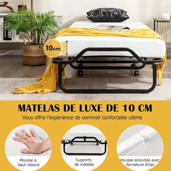 COSTWAY Sängar>hopfällbar säng 80x199 CM med 10 cm tjock skummadrass, hopfällbar säng för 1 person med 15 träribbor