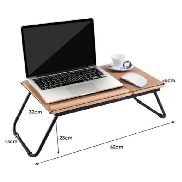 COSTWAY Sängar>hopfällbart överbäddsbord, för bärbar dator, justerbar vinkel i 4 positioner, trä för läsning, arbete, 55x32x23CM