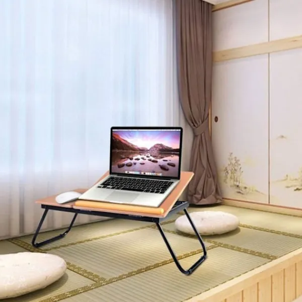 COSTWAY Sängar>hopfällbart överbäddsbord, för bärbar dator, justerbar vinkel i 4 positioner, trä för läsning, arbete, 55x32x23CM