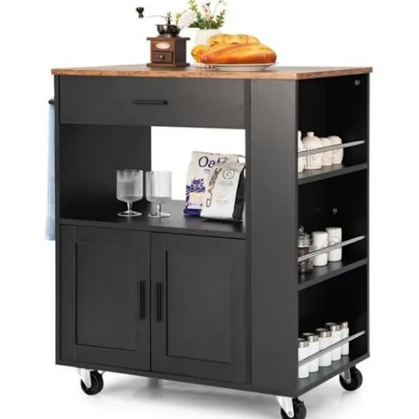 COSTWAY Köksö>Kökö förvaring på hjul (2 låsbara) 82x46x92cm köksö med 3 kryddlådor