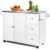 COSTWAY Köksö>Köksvagn på hjul med bricka i rostfritt stål. Kitchen Island Trolley med 3 lådor, 2 dörrar och kryddställ