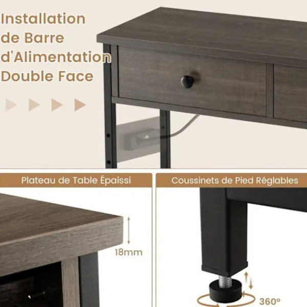 COSTWAY Sideboards>konsolbord - 2 USB-portar (5V-2A) och 2 3-hålsuttag - Industriell stil - 2 lådor - 2 hyllor -