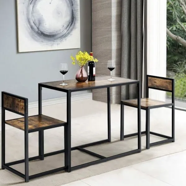 COSTWAY Matgrupper>Matbordsset 1 bord och 2 stolar Inbyggd modern industriell stil för matsal, bistro