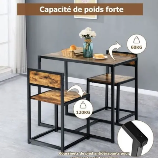 COSTWAY Matgrupper>Matbordsset 1 bord och 2 stolar Inbyggd modern industriell stil för matsal, bistro