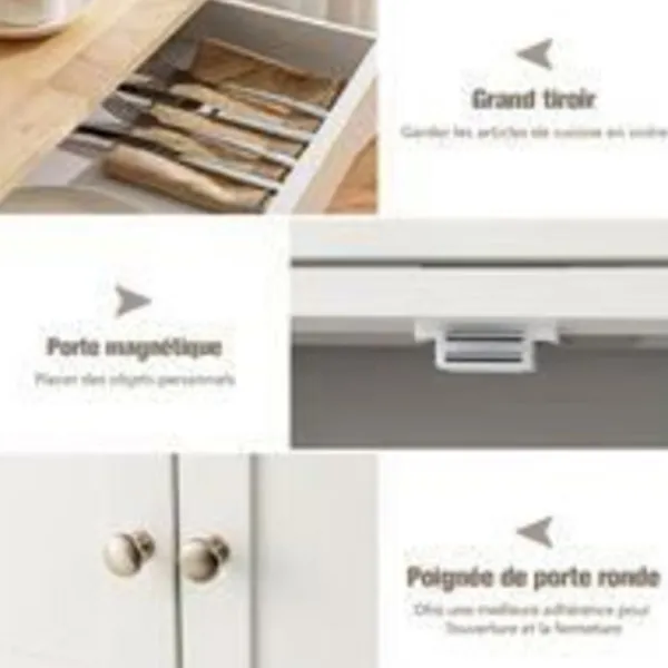 COSTWAY Sideboards>Rullande köksvagn med toppservering av gummiträ Köksvagn med låda och flaskhållare