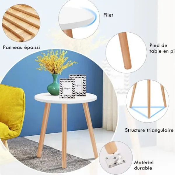 COSTWAY Soffbord>Runda soffbord i modern skandinavisk stil i MDF och furu Dim. Ø40 x 48H för vardagsrum, sovrum och balkong
