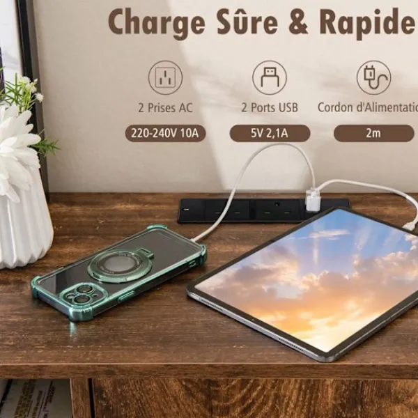 COSTWAY Sideboards>Skänk med eluttag och USB-portar, vinställ och förvaringshyllor, för kök, vardagsrum, brun