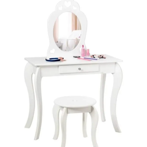 COSTWAY Sminkbord>Sminkbord för barn med spegel, inklusive sminkbord och pall, avtagbar skiva,