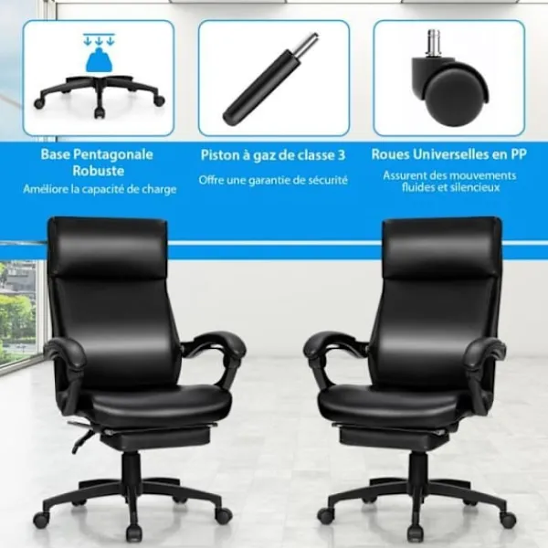 COSTWAY Kontorsmöbler>Vridbar kontorsstol Ergonomiskt fällbart ryggstöd med höjdjusterbart fotstöd 62 x 71,5 x 109-119 cm