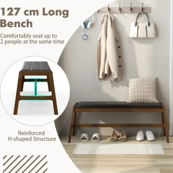 COSTWAY Matgrupper>-bänk för 127 cm - Sitthöjd: 47,5 cm med mjuk PU-kudde, ram av gummi för entré, matsal