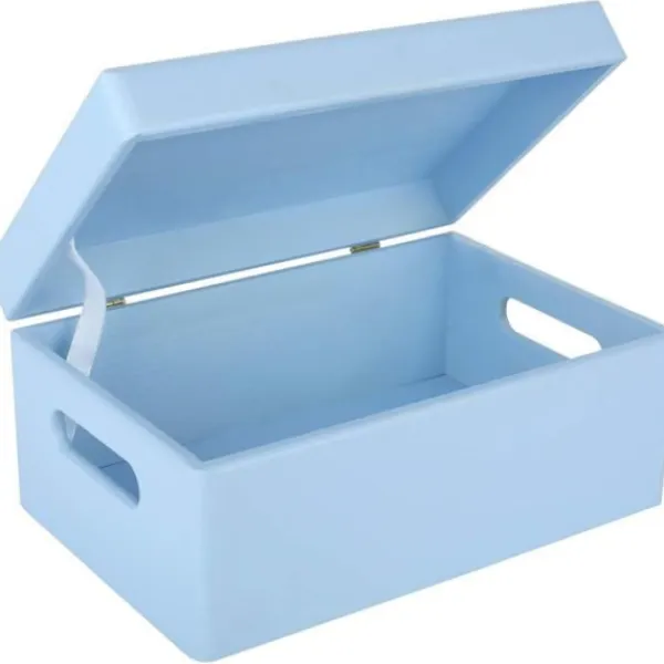 CREATIVE DECO Kistor & Koffertar>Blue träförvaringslåda - 30 x 20 x 14 cm - med lock och handtag