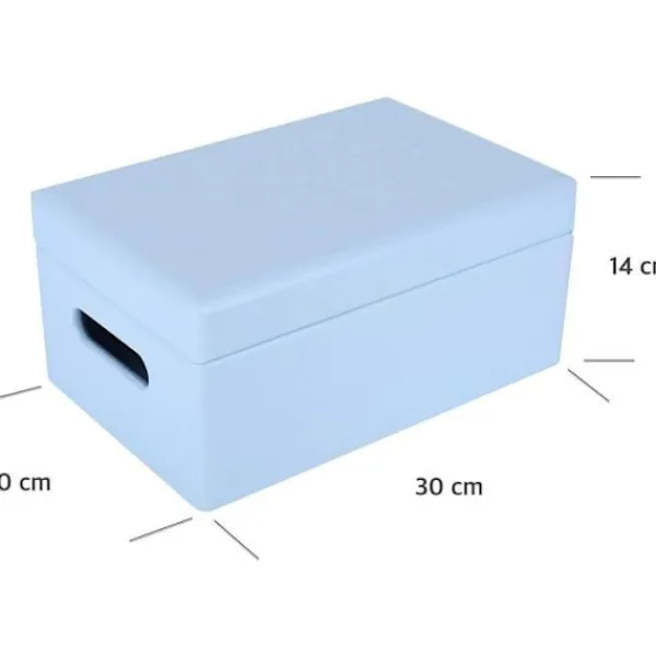 CREATIVE DECO Kistor & Koffertar>Blue träförvaringslåda - 30 x 20 x 14 cm - med lock och handtag