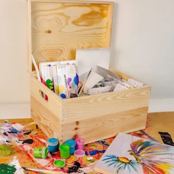 CREATIVE DECO Kistor & Koffertar>Förvaringslåda i trä 40x30x24cm | omålad | Box Stor låda Bröststamverktyg