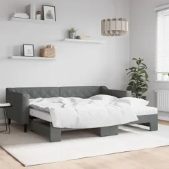 vidaXL Soffor>Dagbädd med extrabädd och madrasser mörkgrå 90x190 cm tyg