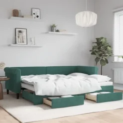vidaXL Soffor>Dagbädd utdragbar med lådor mörkgrön 80x200 cm sammet