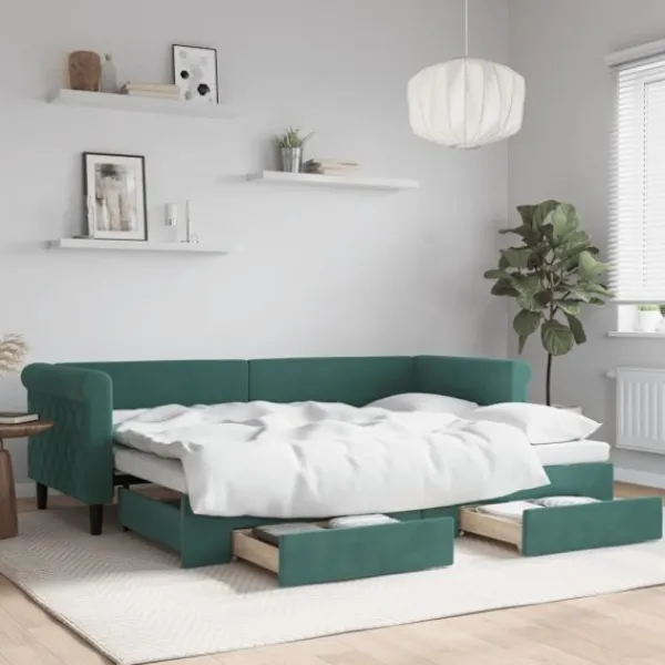 vidaXL Soffor>Dagbädd utdragbar med lådor mörkgrön 80x200 cm sammet