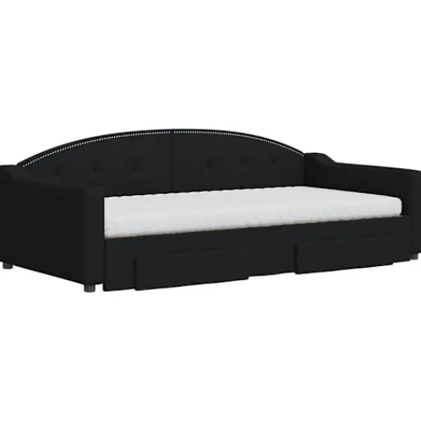 vidaXL Soffor>Dagbädd utdragbar med lådor svart 100x200 cm tyg