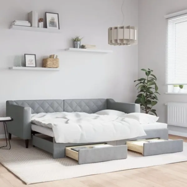 vidaXL Soffor>Dagbädd utdragbar med lådor ljusgrå 90x190 cm tyg