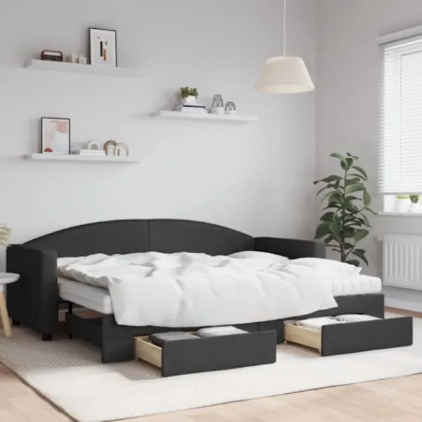 vidaXL Soffor>Dagbädd utdragbar med lådor svart 80x200 cm tyg