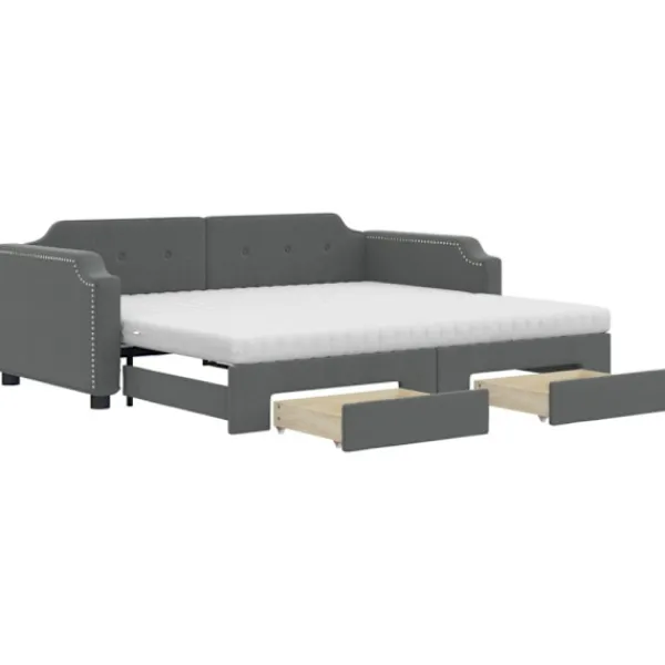 vidaXL Soffor>Dagbädd utdragbar med lådor mörkgrå 100x200 cm tyg