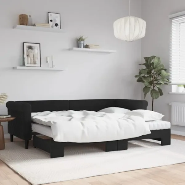 vidaXL Soffor>Dagbädd utdragbar med madrasser svart 80x200 cm sammet