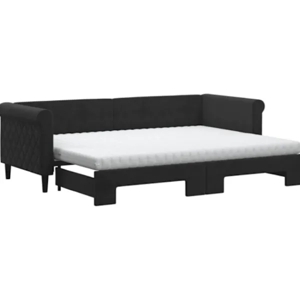 vidaXL Soffor>Dagbädd utdragbar med madrasser svart 80x200 cm sammet
