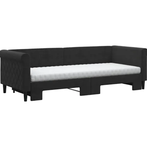 vidaXL Soffor>Dagbädd utdragbar med madrasser svart 80x200 cm sammet