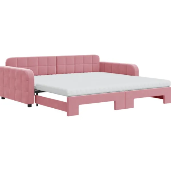 vidaXL Soffor>Dagbädd utdragbar och madrasser rosa 100x200 cm sammet